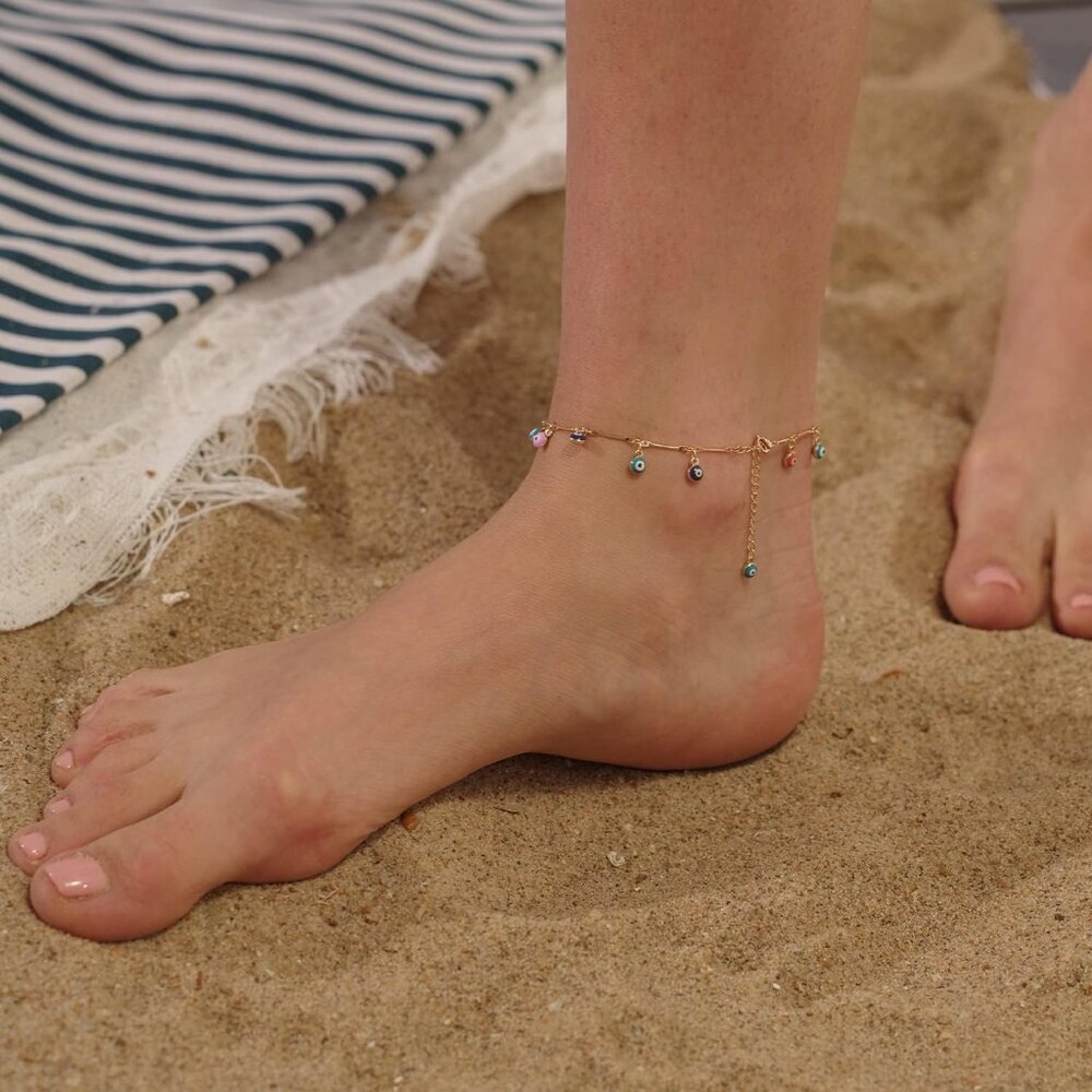 Anklet for Women Gold Chain 14K Gold Plated Dainty Boho Beach Summer Simple Foot - Picture 2 of 7